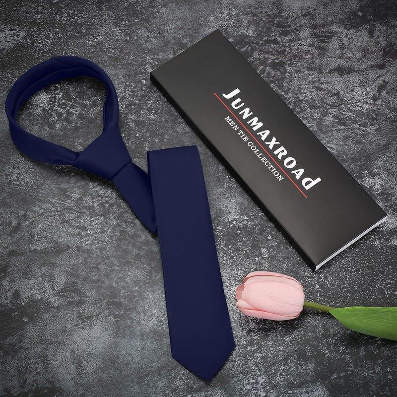 Junmaxroad Store Boys Black Tie Satin Solid Color Necktie for Teen Wedding School Graduation with Gift Box - Image 5